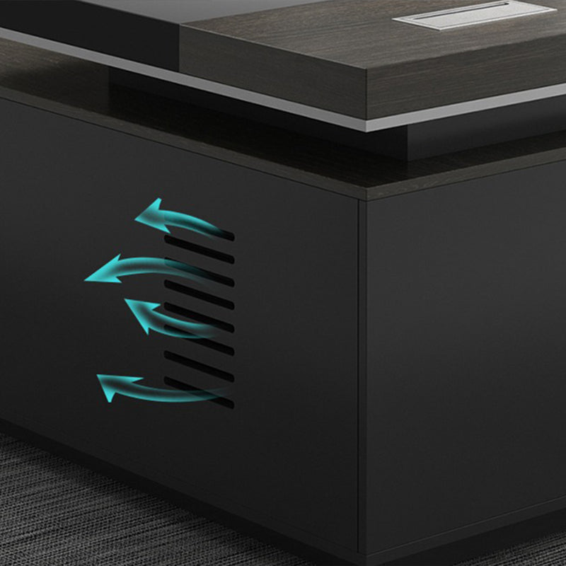 大型役員デスク|重厚感 エレガント ケーブルボックスあり