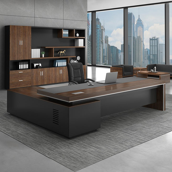 大型役員デスク|重厚感 エレガント ケーブルボックスあり