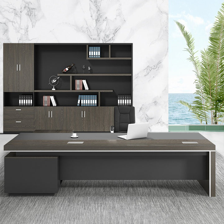 大型役員デスク|重厚感 エレガント ケーブルボックスあり