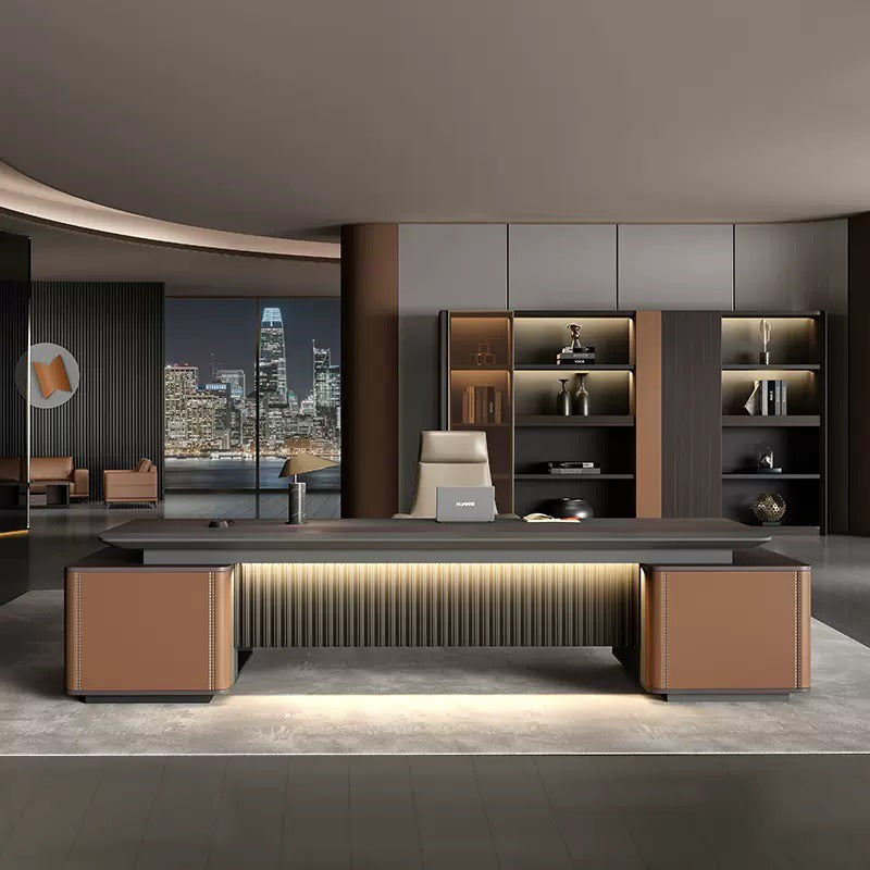 大型役員デスク|おしゃれ 高級感 ワイヤレス充電器備え