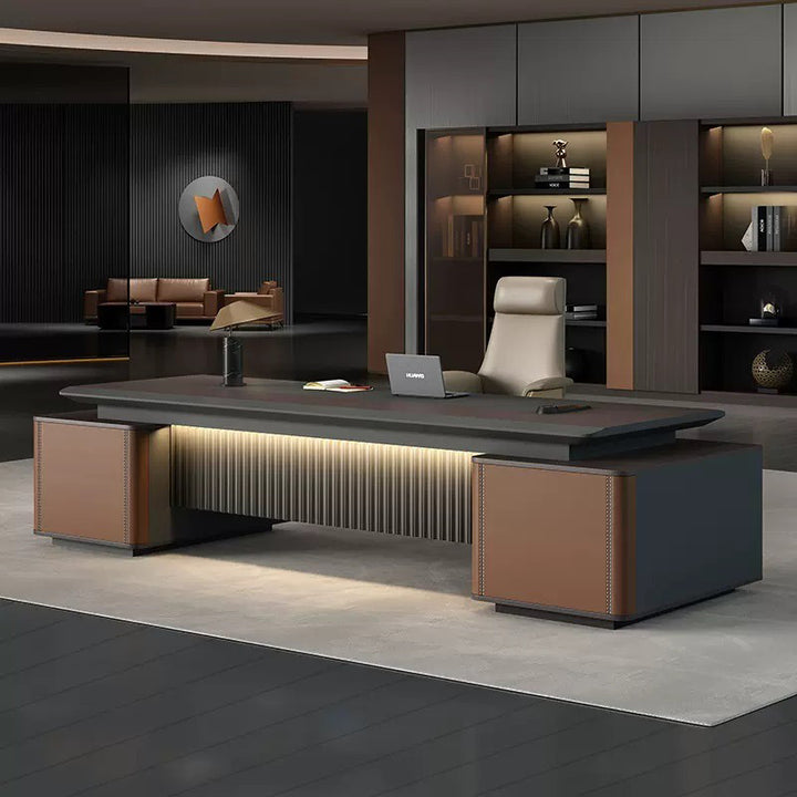 大型役員デスク|おしゃれ 高級感 ワイヤレス充電器備え