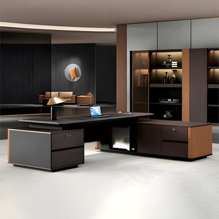 大型役員デスク|おしゃれ 高級感 ワイヤレス充電器備え