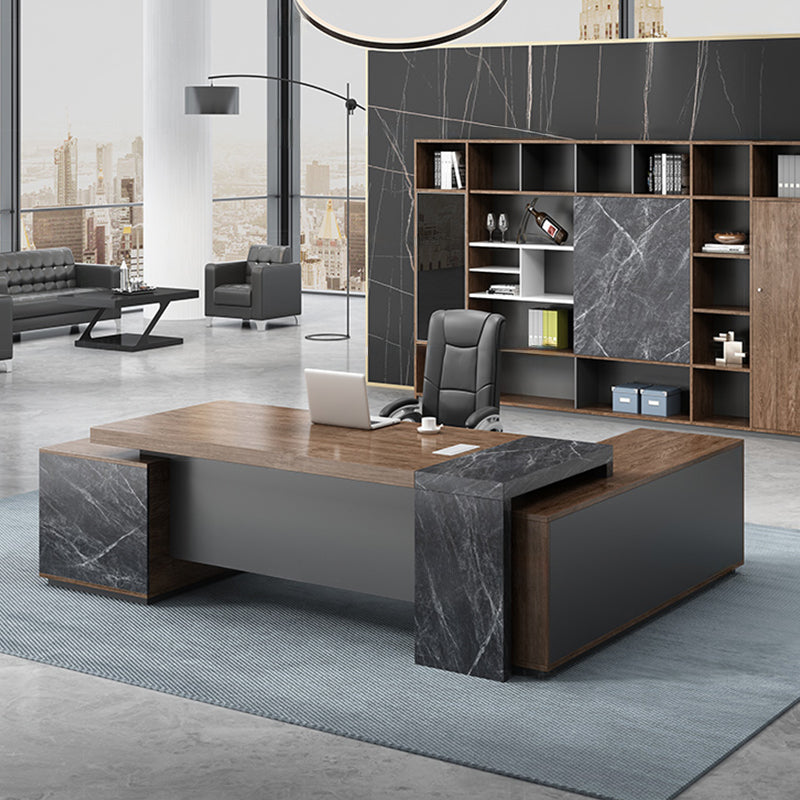 大型役員デスク|マーブル柄 スタイリッシュ コードホール