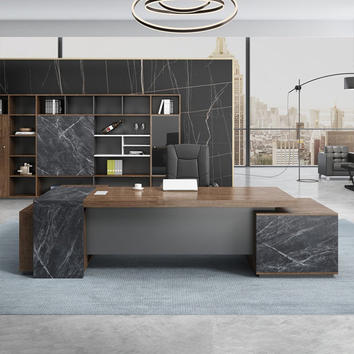 大型役員デスク|マーブル柄 スタイリッシュ コードホール