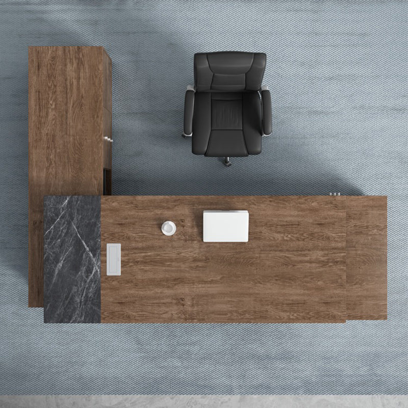 大型役員デスク|マーブル柄 スタイリッシュ コードホール