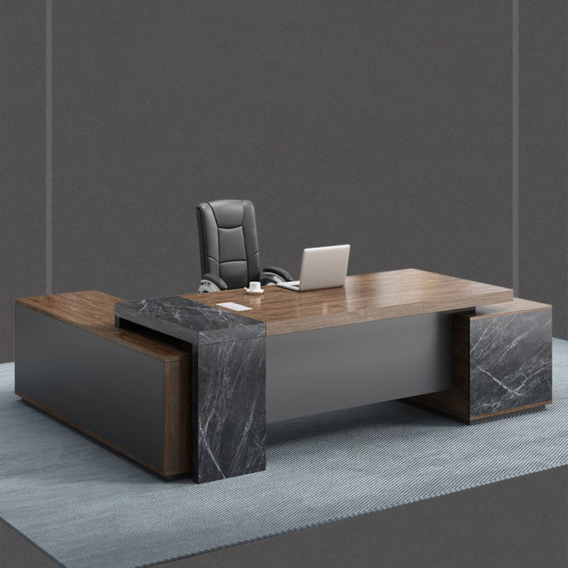 大型役員デスク|マーブル柄 スタイリッシュ コードホール