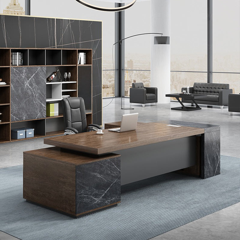 大型役員デスク|マーブル柄 スタイリッシュ コードホール