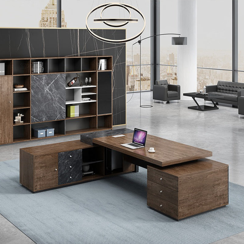 大型役員デスク|マーブル柄 スタイリッシュ コードホール