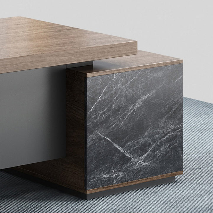 大型役員デスク|マーブル柄 スタイリッシュ コードホール