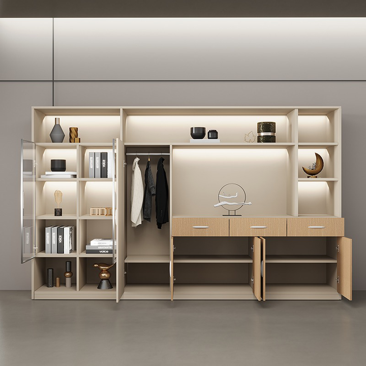 壁面収納｜ガラス エレガント ライト付き