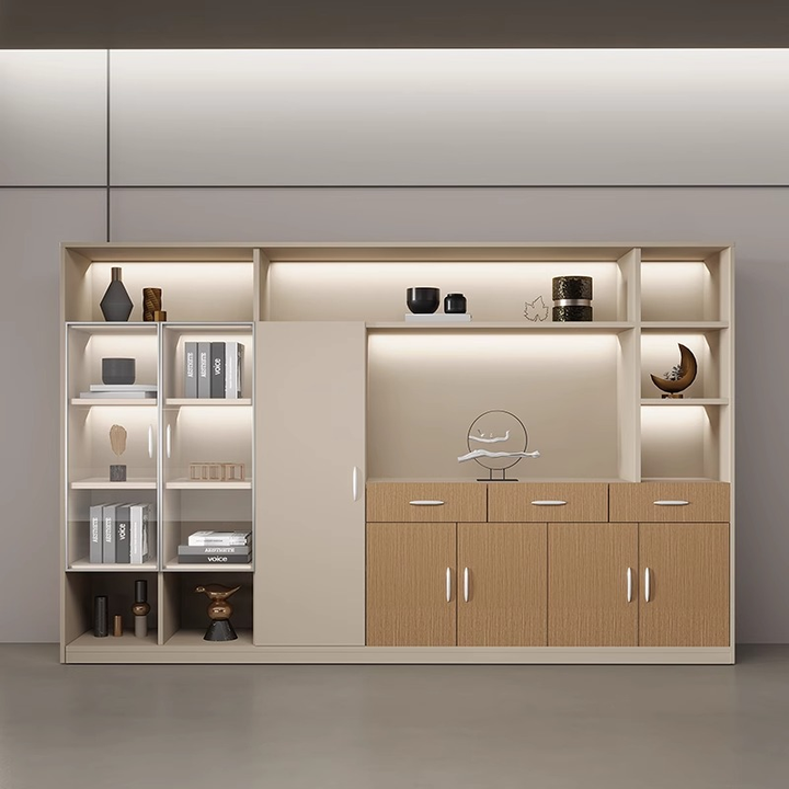 壁面収納｜ガラス エレガント ライト付き