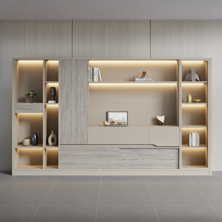 壁面収納｜LED内蔵ウッドデザイン 洗練された 高機能