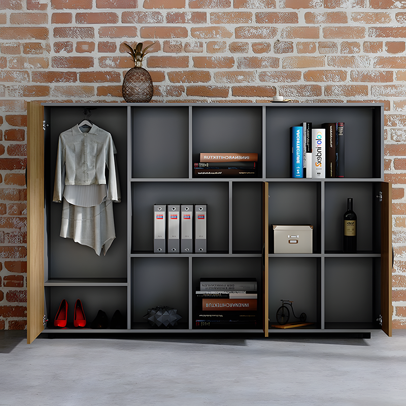 壁面収納｜メタリックフレーム 現代的 空間最適化